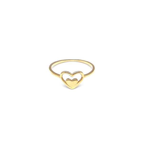 Anillo calado motivo corazón en oro amarillo 14 kilates.