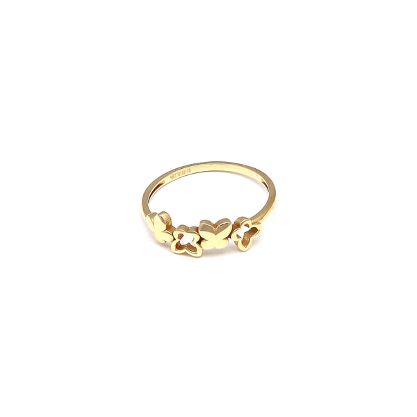 Anillo calado motivo mariposas en oro amarillo 14 kilates.