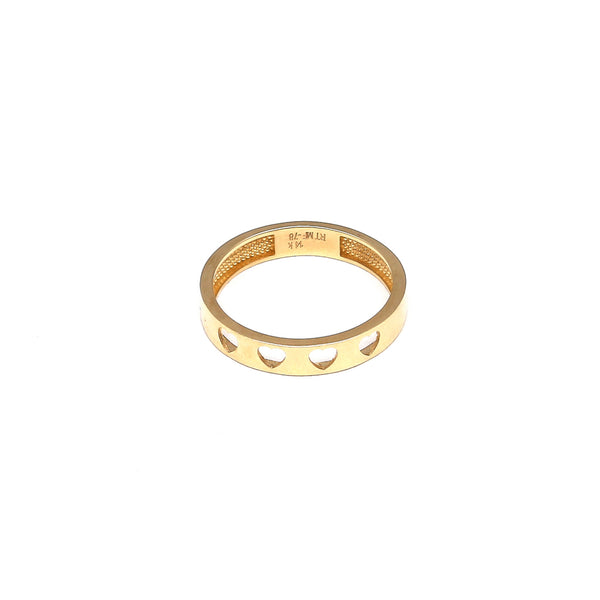 Anillo calado motivo corazones en oro amarillo 14 kilates.