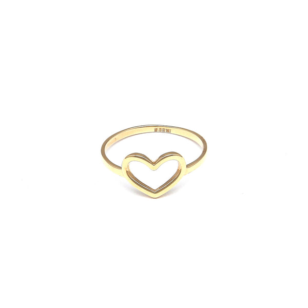 Anillo calado motivo corazón en oro amarillo 14 kilates.