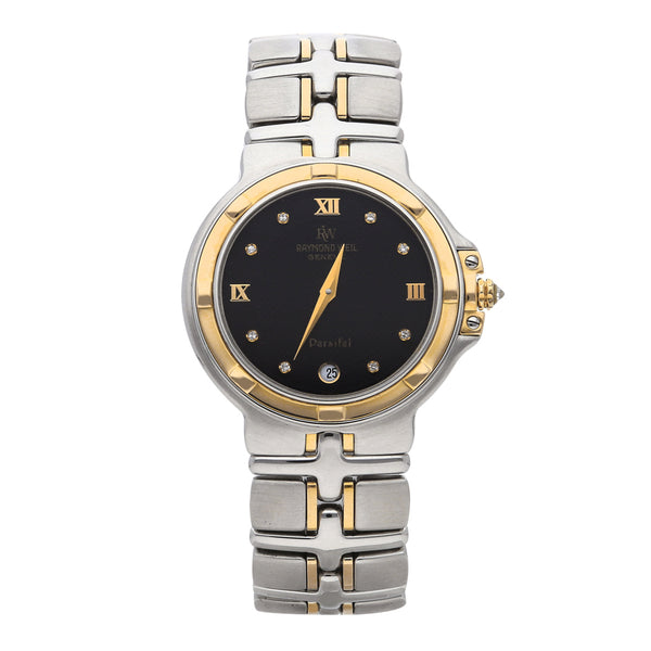 Reloj Raymond Weil para caballero/unisex modelo Parsifal vistas en oro amarillo 18 kilates.