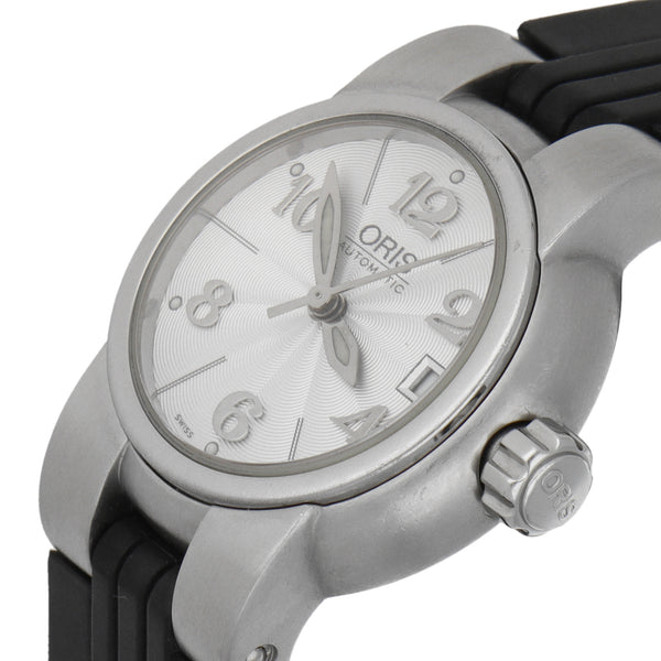 Reloj Oris para dama caja acero inoxidable correa caucho.