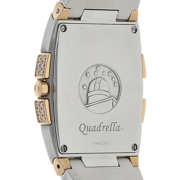 Reloj Omega para dama modelo Constellation Quadrella vistas en oro rosa 18 kilates.