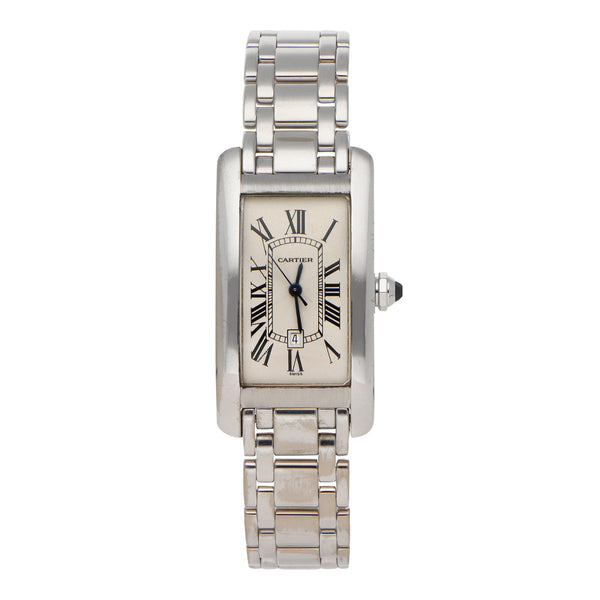 Reloj Cartier para dama modelo Tank en oro blanco 18 kilates.