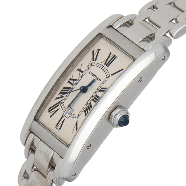 Reloj Cartier para dama modelo Tank en oro blanco 18 kilates.