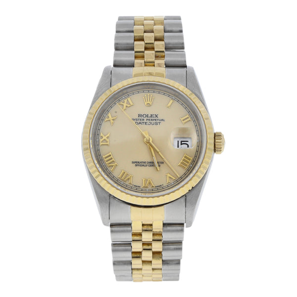 Reloj Rolex para caballero modelo Oyster Perpetual DateJust vistas en oro amarillo 18 kilates.