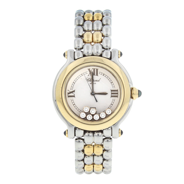 Reloj Chopard para dama modelo Happy Sport vistas en oro amarillo 18 kilates.