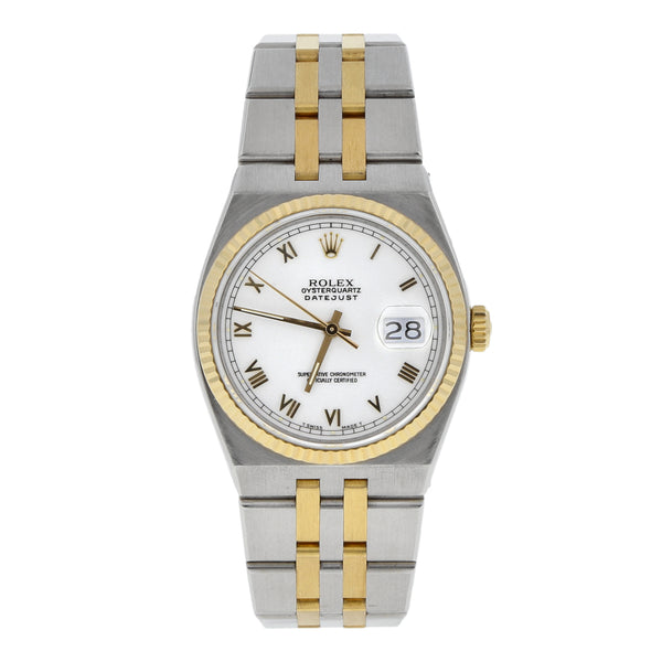 Reloj Rolex para caballero modelo Oyster Quartz DateJust vistas en oro amarillo 18 kilates.