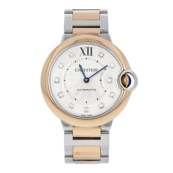 Reloj Cartier para caballero modelo Ballon Bleu vistas en oro rosa 18 kilates.