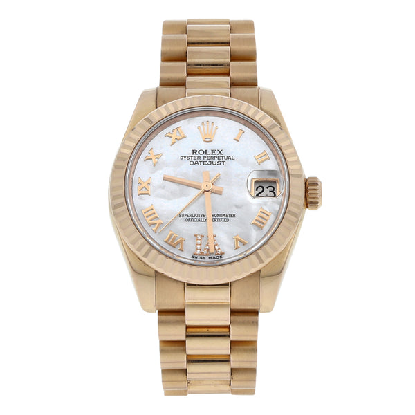 Reloj Rolex para dama modelo Oyster Perpetual DateJust en oro rosa 18 kilates.