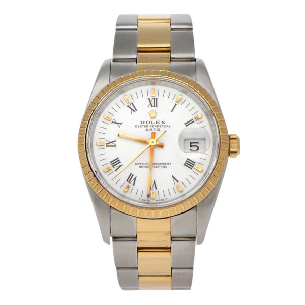 Reloj Rolex para caballero modelo Oyster Perpetual Date vistas oro amarillo 18 kilates.