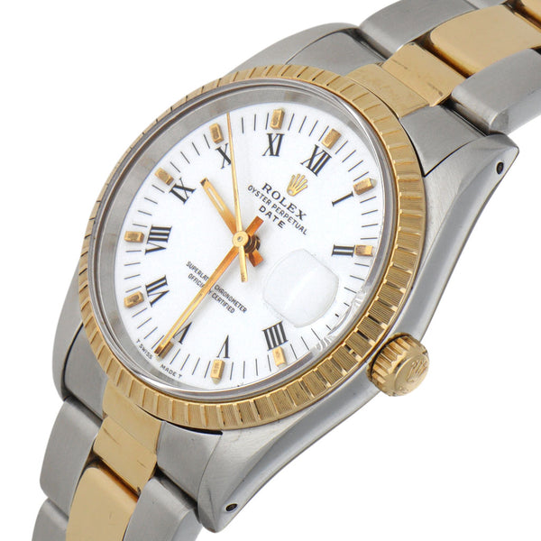 Reloj Rolex para caballero modelo Oyster Perpetual Date vistas oro amarillo 18 kilates.