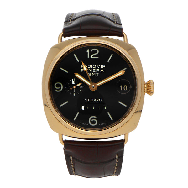 Reloj Panerai para caballero modelo Radiomir GMT caja en oro rosa 18 kilates.