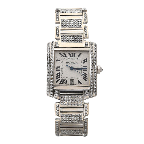 Reloj Cartier para dama unisex modelo Tank Francaise en oro blanco 18 kilates.