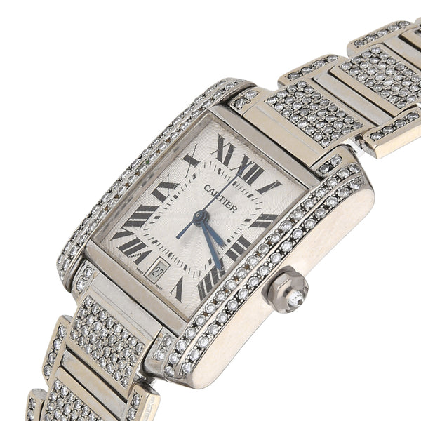 Reloj Cartier para dama unisex modelo Tank Francaise en oro blanco 18 kilates.