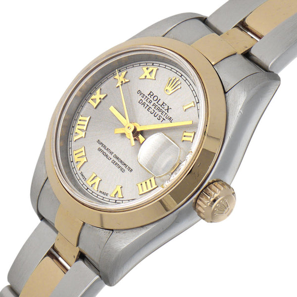 Reloj Rolex para dama modelo Oyster Perpetual DateJust vistas en oro amarillo 18 kilates.