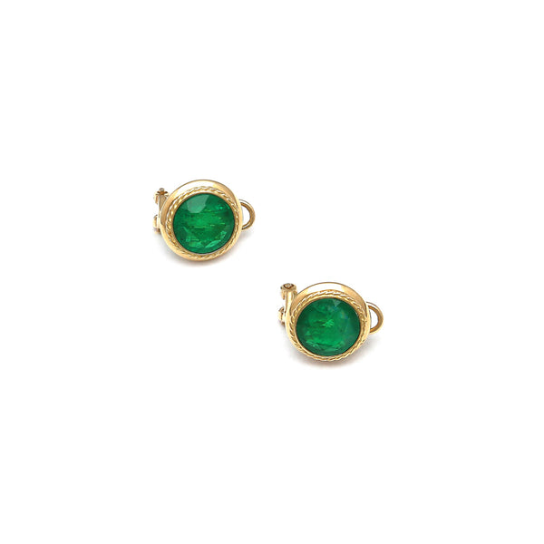 Aretes diseño especial con cuarzos verdes en oro amarillo 14 kilates.