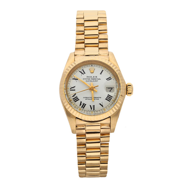 Reloj Rolex para dama modelo Oyster Perpetual DateJust en oro amarillo 18 kilates.