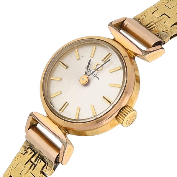 Reloj Omega para dama caja acero chapa correa oro amarillo 18 kilates.