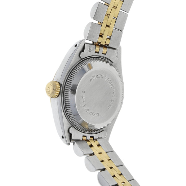 Reloj Rolex para dama modelo Oyster Perpetual Date vistas en oro amarillo 18 kilates.