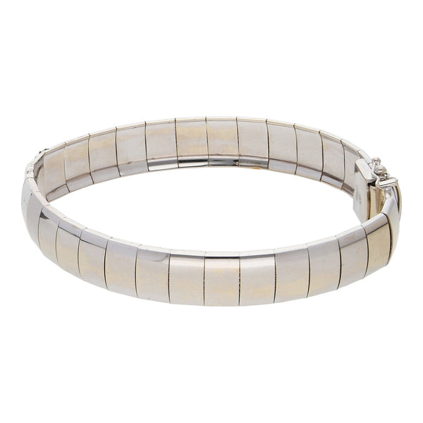 Pulsera eslabón laminado en oro blanco 14 kilates.