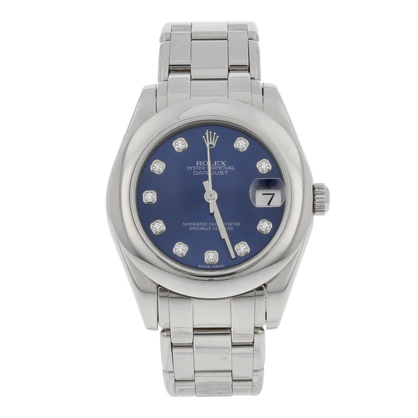 Reloj Rolex para dama modelo Oyster Perpetual DateJust en oro blanco 18 kilates.