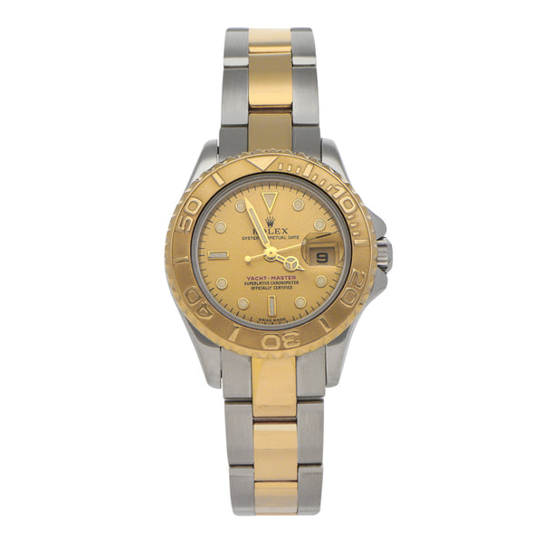 Reloj Rolex para dama modelo Yacht Master vistas en oro amarillo 18 kilates.