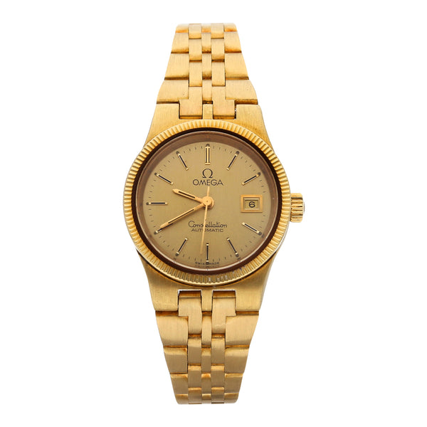 Reloj Omega para dama modelo Constellation en oro amarillo 18 kilates.