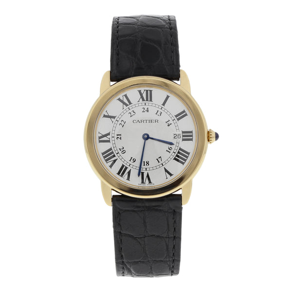 Reloj Cartier para caballero modelo Ronde caja en oro amarillo 18 kilates.