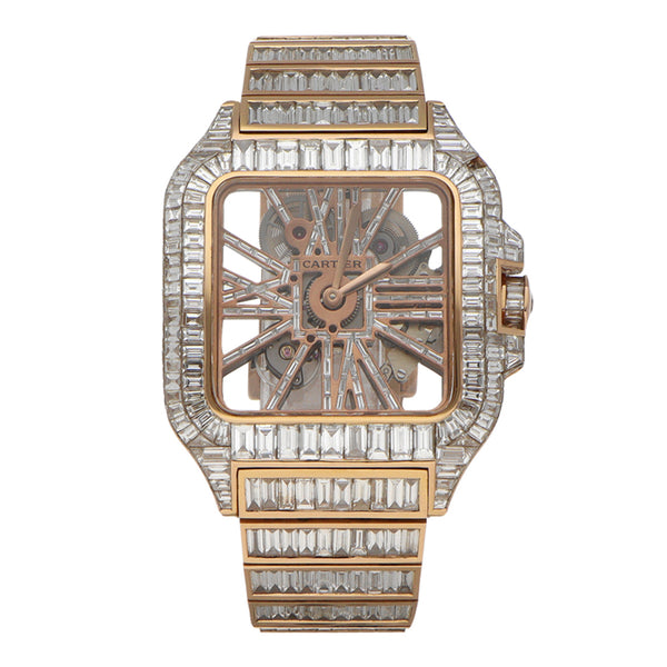 Reloj Cartier para caballero modelo Santos Skeleton en oro rosa 18 kilates.