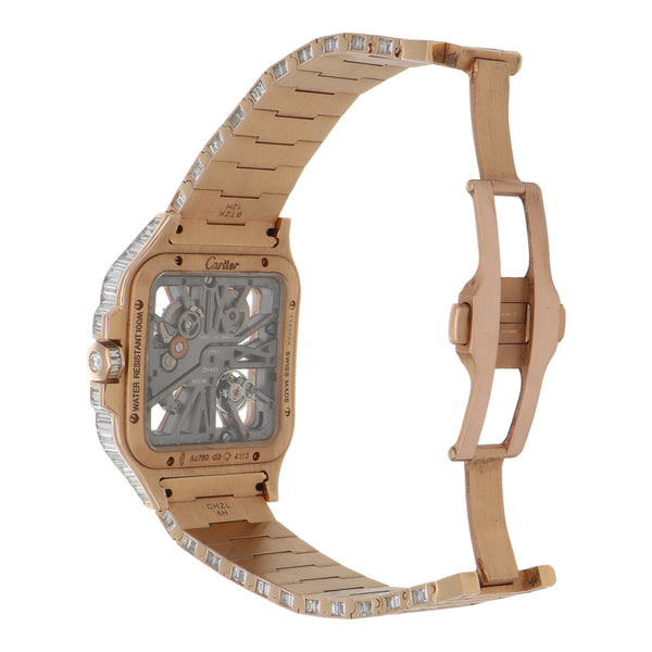 Reloj Cartier para caballero modelo Santos Skeleton en oro rosa 18 kilates.