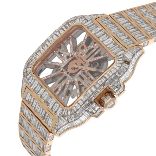 Reloj Cartier para caballero modelo Santos Skeleton en oro rosa 18 kilates.