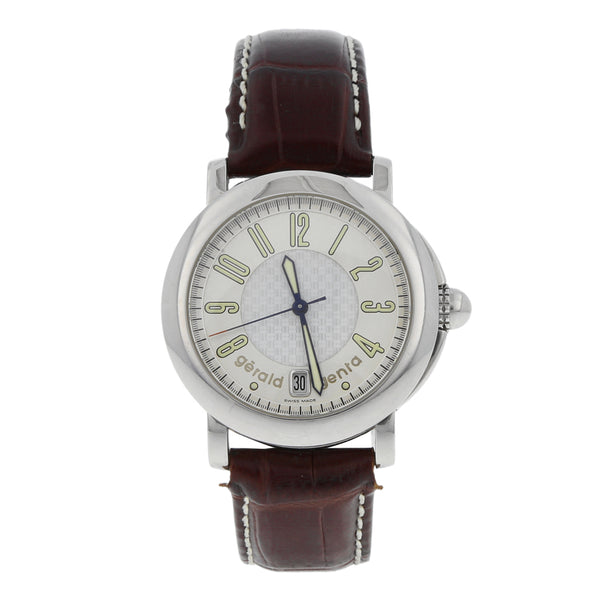 Reloj Gerald Genta para caballero/unisex caja acero inoxidable correa piel.