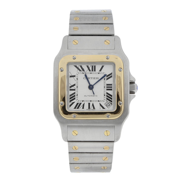 Reloj Cartier para caballero modelo Santos Galbée vistas en oro amarillo 18 kilates.