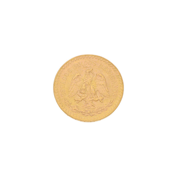 Moneda de cincuenta pesos oro mexicano 21.6 kilates.