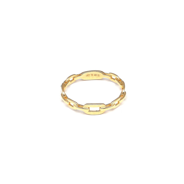 Anillo calado motivo cadena en oro amarillo 14 kilates.