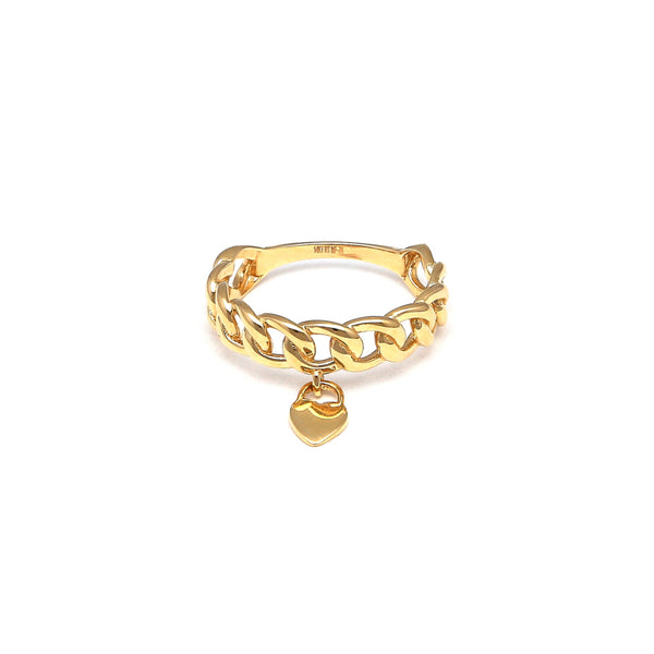 Anillo calado con colgante motivo corazón en oro amarillo 14 kilates.