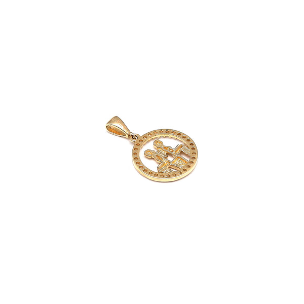 Dije diseño especial motivo signo zodiacal con circonias en oro amarillo 14 kilates.