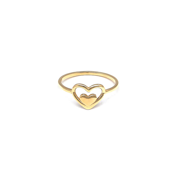 Anillo calado motivo corazones en oro amarillo 14 kilates.