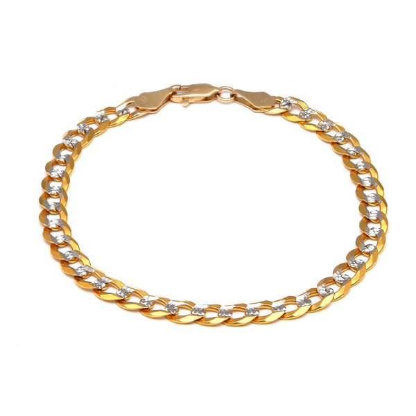 Pulsera eslabón encontrado platinado en oro amarillo 14 kilates.