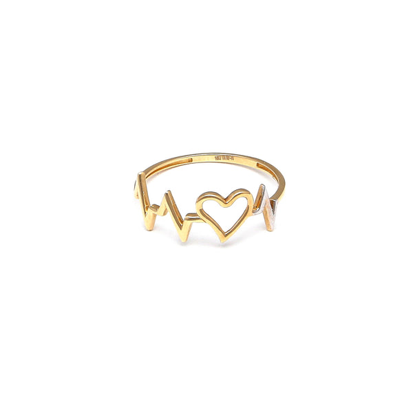 Anillo liso motivo electrocardiograma en oro amarillo 14 kilates.