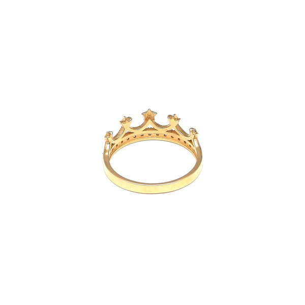 Anillo diseño especial motivo corona con circonias en oro amarillo 14 kilates.