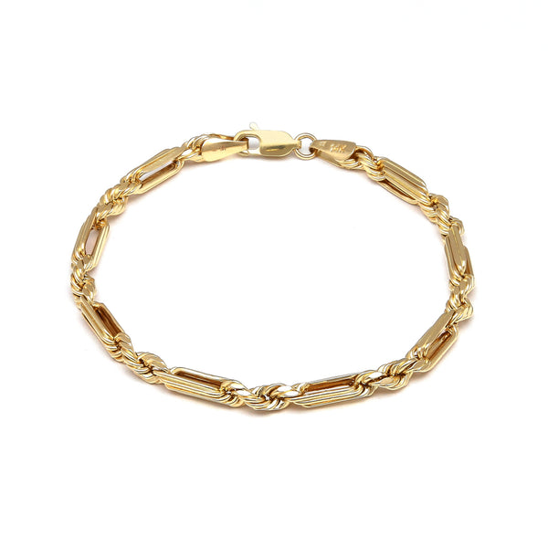 Pulsera eslabón combinado hueco en oro amarillo 14 kilates.