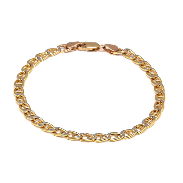 Pulsera eslabón nudo marino platinado en oro amarillo 14 kilates.