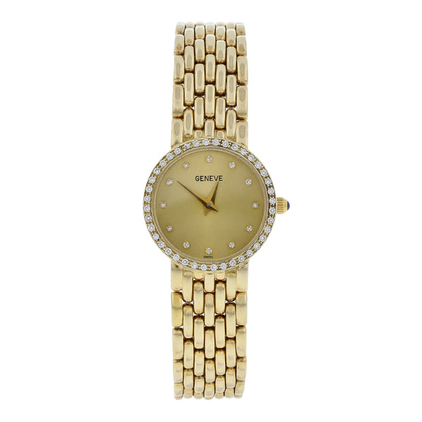 Reloj Geneve para dama en oro amarillo 14 kilates.