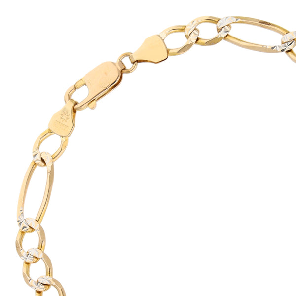 Pulsera de tres eslabones por uno platinados en oro amarillo 14 kilates.