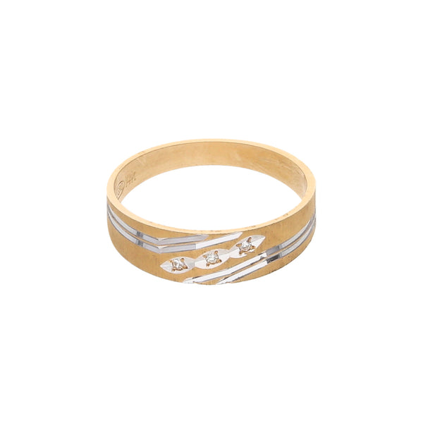 Anillo estriado labrado con diamantes en oro amarillo 14 kilates.