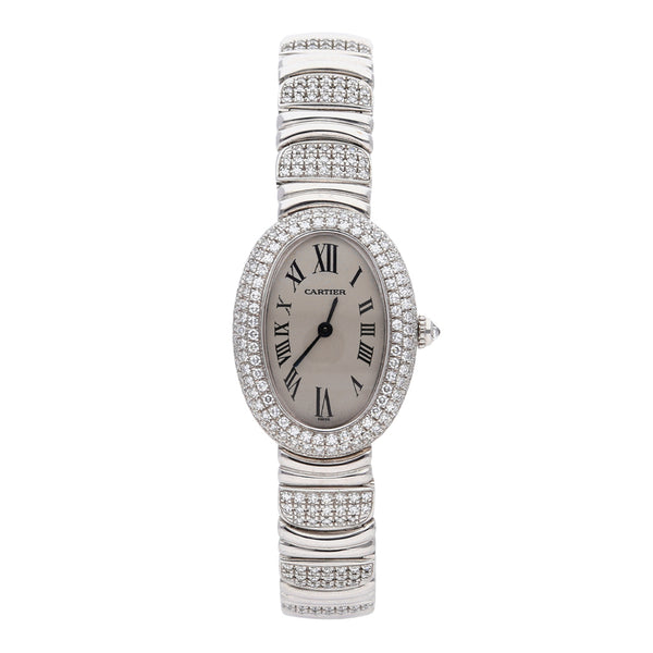 Reloj Cartier para dama modelo Baignoire en oro blanco 18 kilates.