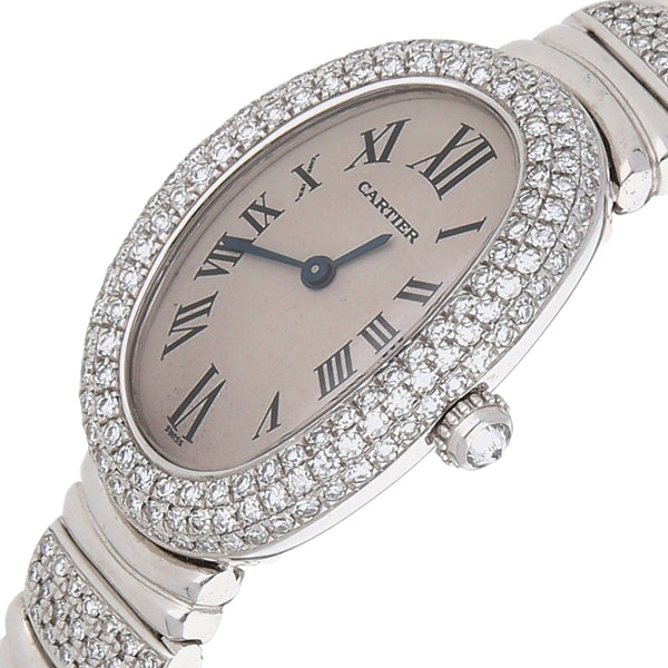 Reloj Cartier para dama modelo Baignoire en oro blanco 18 kilates.