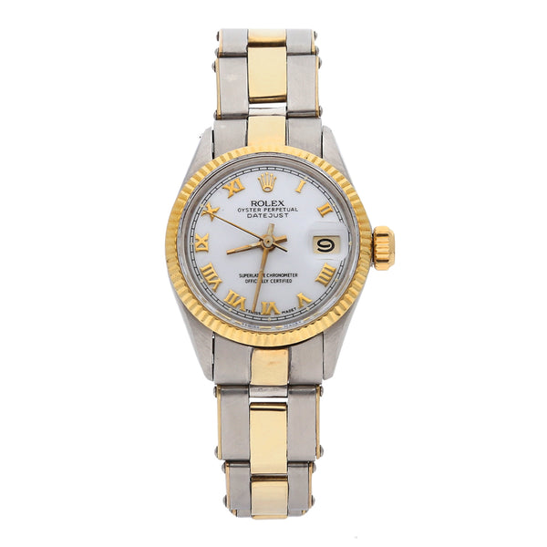 Reloj Rolex para dama modelo Oyster Perpetual DateJust vistas oro amarillo 14 kilates.